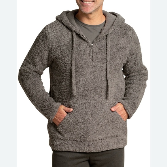 Barefoot Dreams Fleece Hoodie Mens M Taupe CozyChic Sweatshirt